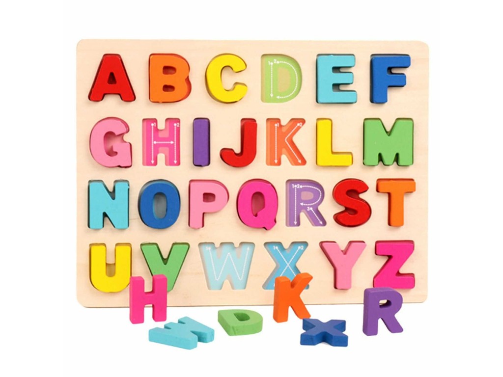 Puzzle din lemn cu litere de tipar, Alfabet