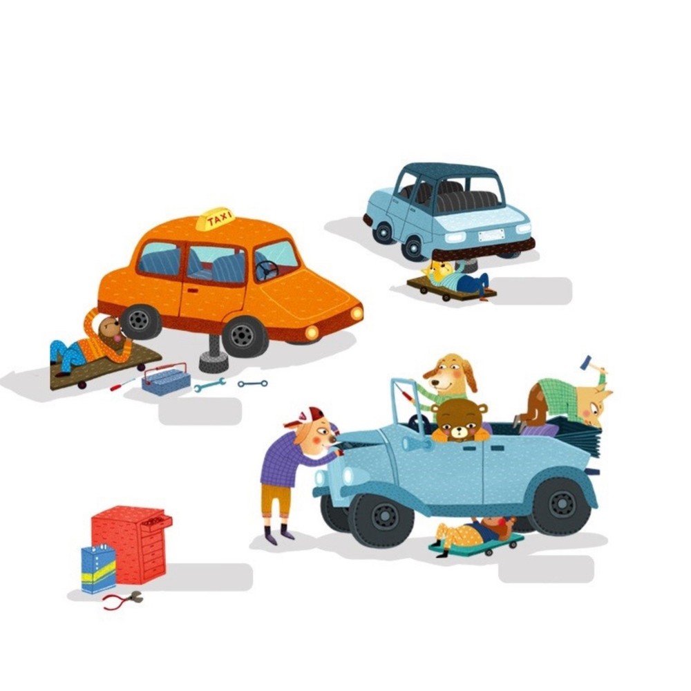 Puzzle în Valiză cu Mâner, Garajul cu Mașini și Animale, 104 piese 3