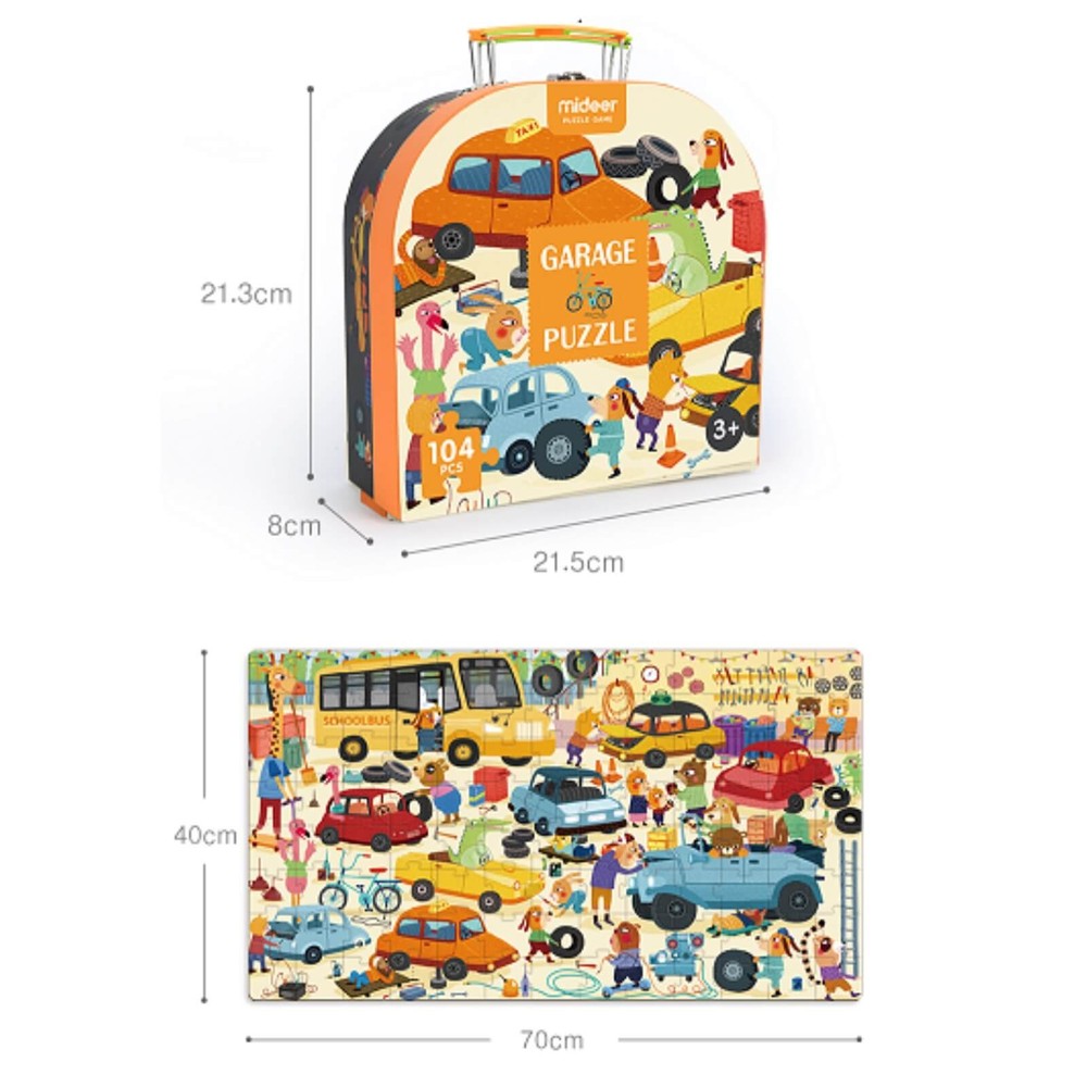 Puzzle în Valiză cu Mâner, Garajul cu Mașini și Animale, 104 piese 7