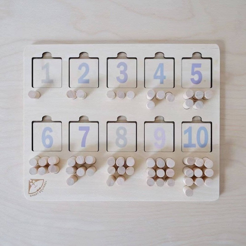 Puzzle Încastru din lemn cu cifre și reprezentări cu pini, Joc de asociere 6