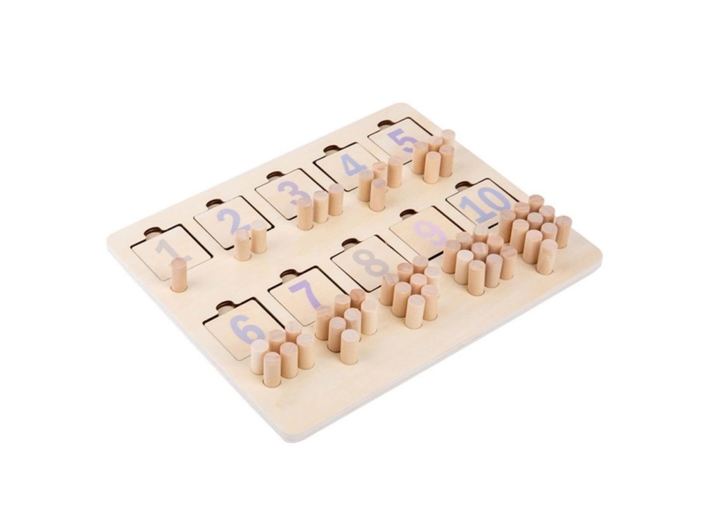 Puzzle Încastru din lemn cu cifre și reprezentări cu pini, Joc de asociere