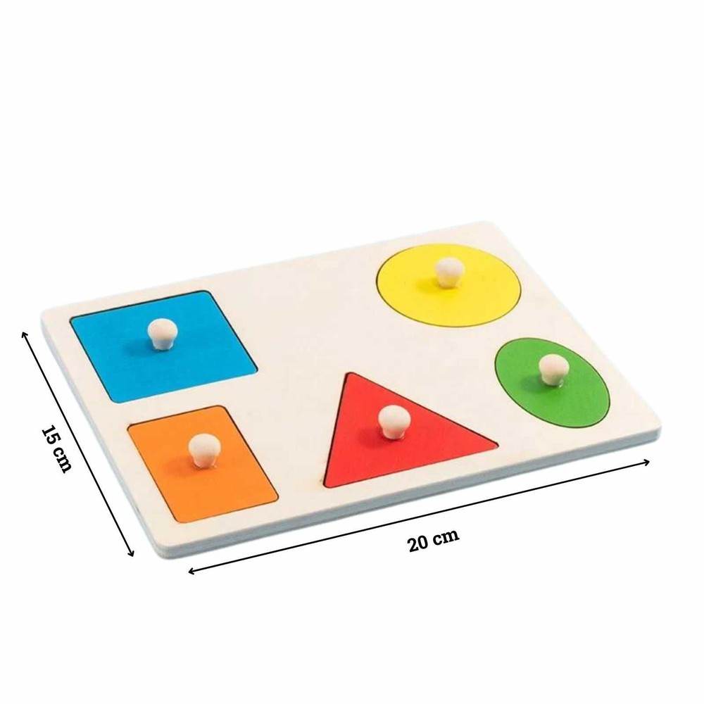 Puzzle lemn Montessori cu mâner, 5 forme geometrice, încastru, 20 x 15 cm 3