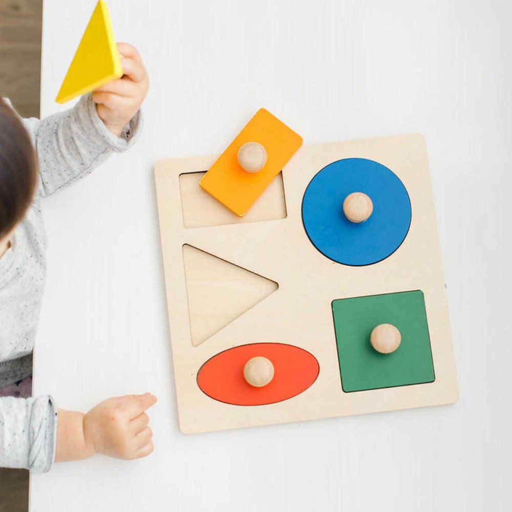 Puzzle lemn Montessori cu mâner, 5 forme geometrice, încastru, 20 x 15 cm 4