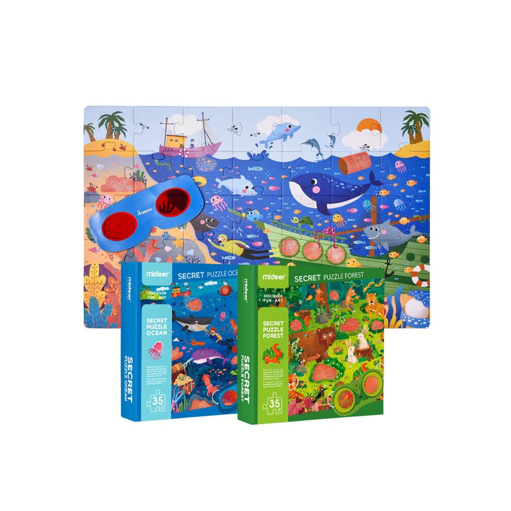 Puzzle secret, Oceanul, 35 piese, nivel mediu, cu ochelari pentru detalii amuzante 4