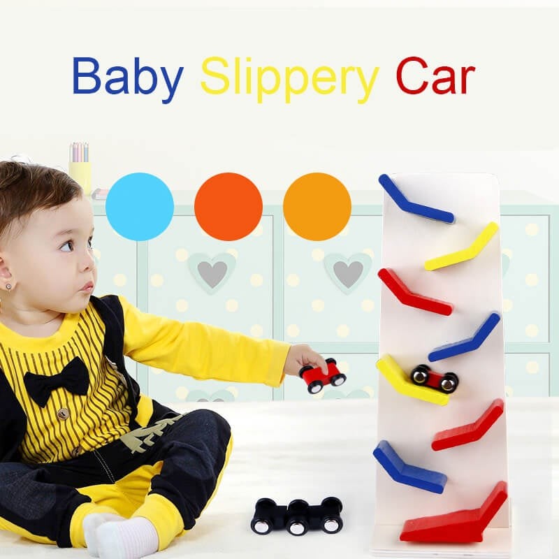 Rampă, Pistă cu 3 mașini alunecoase, jucărie din lemn 2