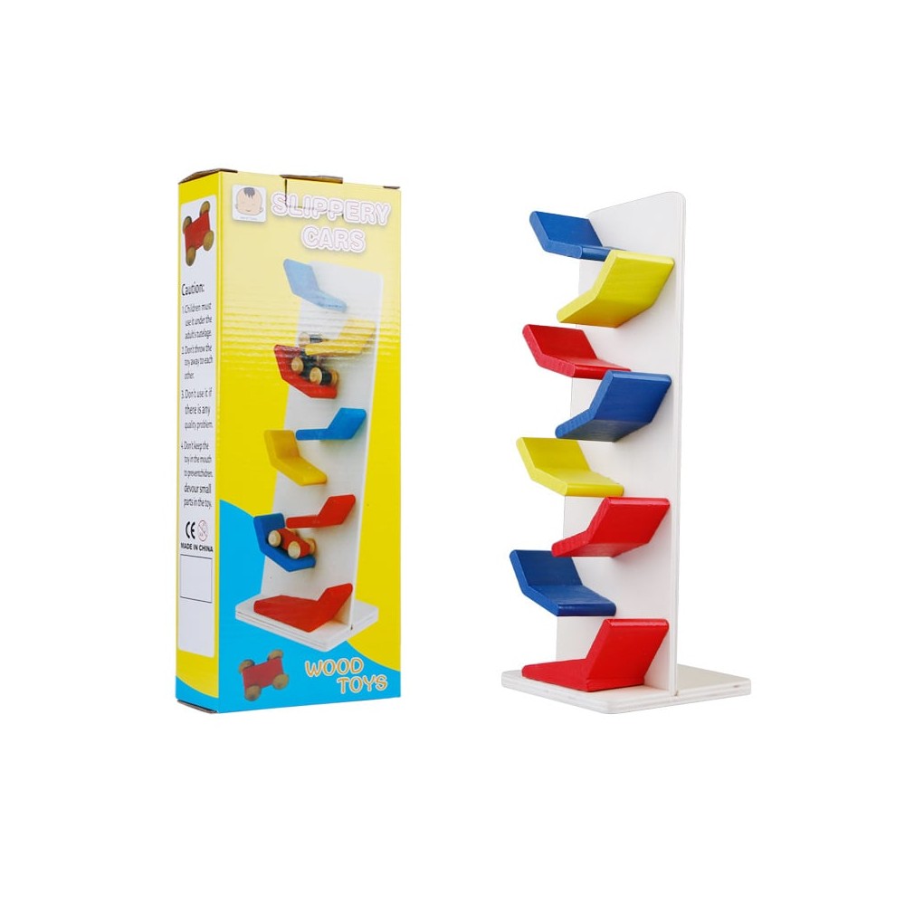 Rampă, Pistă cu 3 mașini alunecoase, jucărie din lemn 5