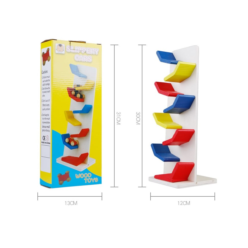 Rampă, Pistă cu 3 mașini alunecoase, jucărie din lemn 6