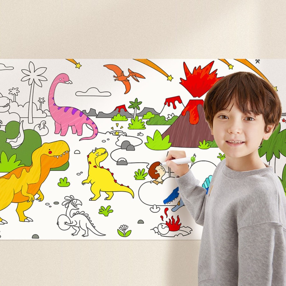 Rolă hârtie desene de colorat tematică dinozauri 4 m lungime, cu adeziv 3