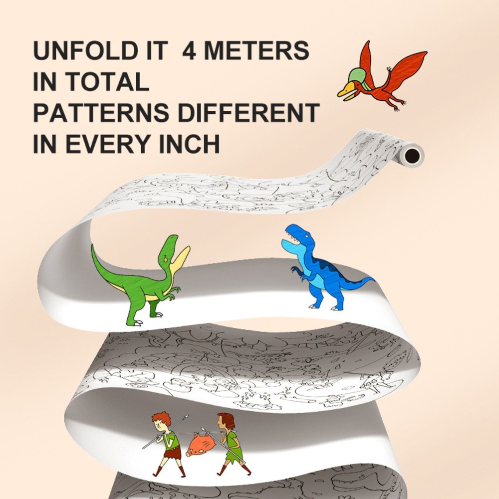 Rolă hârtie desene de colorat tematică dinozauri 4 m lungime, cu adeziv 6