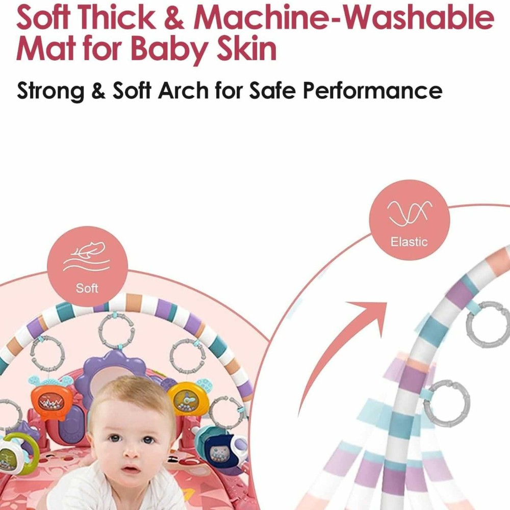 Saltea cu Pian și Oglindă, Centru Activități Bebeluși, Sunete, Lumini, Jucării Zornăitoare, 0 luni+ 5