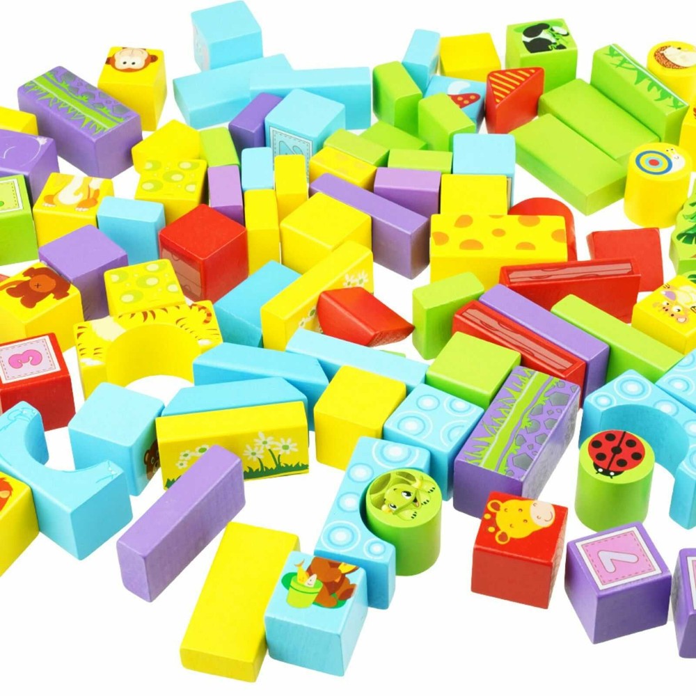 Set 100 cuburi construcție din lemn, Cute Animals, Beilaluna Toys, Animale 3