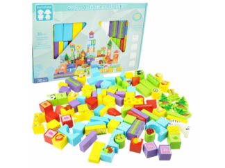 Set 100 cuburi construcție din lemn, Cute Animals, Beilaluna Toys, Animale