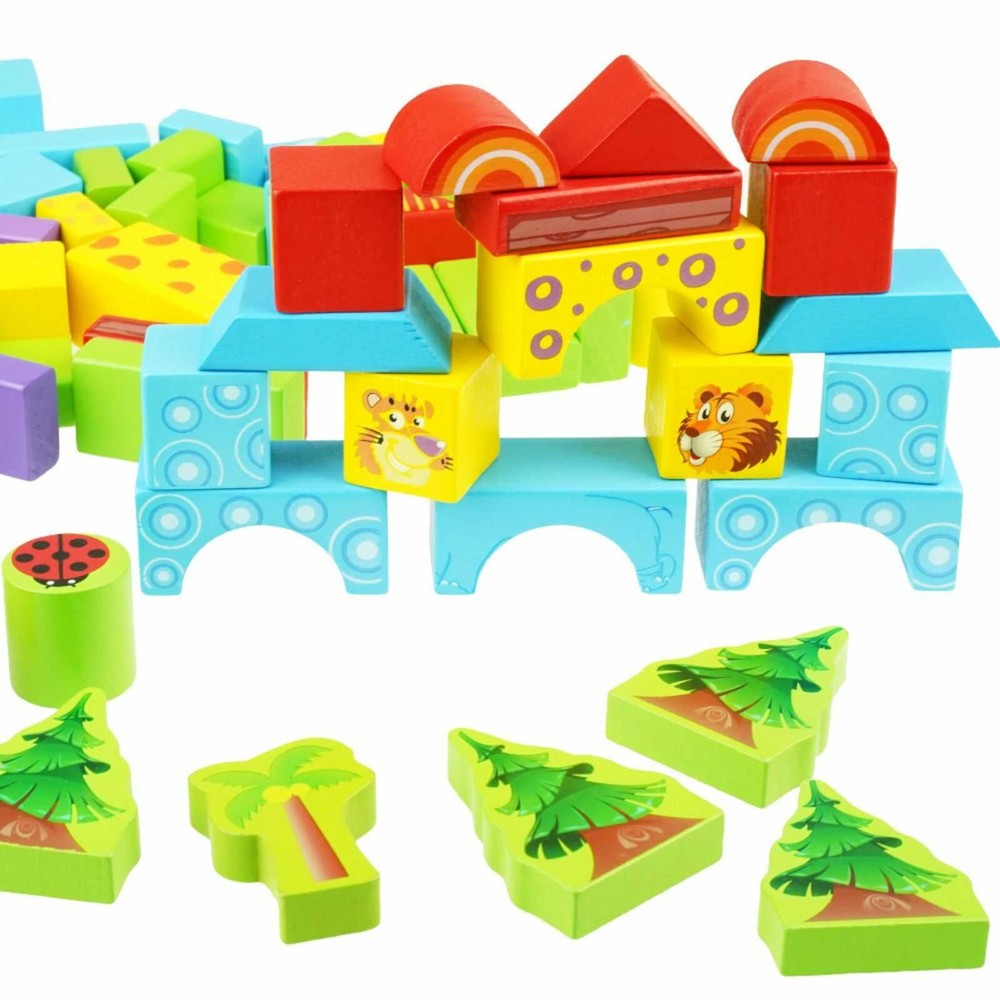 Set 100 cuburi construcție din lemn, Cute Animals, Beilaluna Toys, Animale 4