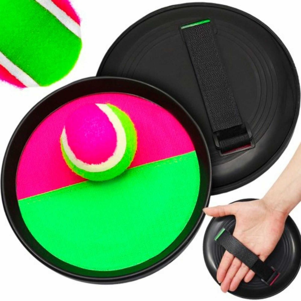 Set 2 Palete cu minge și arici, Model Aruncă și Prinde, Prindere Velcro, Roz Verde, 18 cm diametru, Catch Toss Ball 4