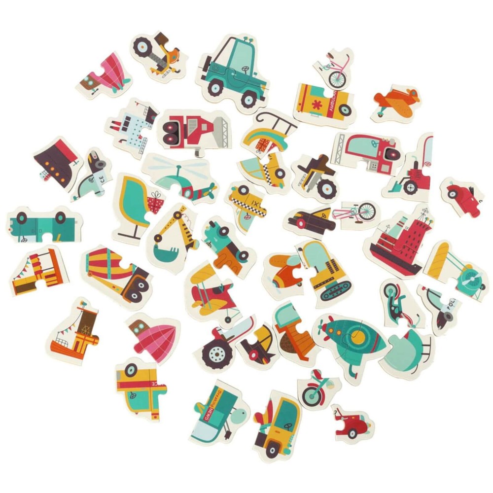 Set 24 Puzzle-uri Educative cu Mijloace de Transport, Cutie Depozitare Metalică, 5.5 x 6 cm, 3 ani+ 3