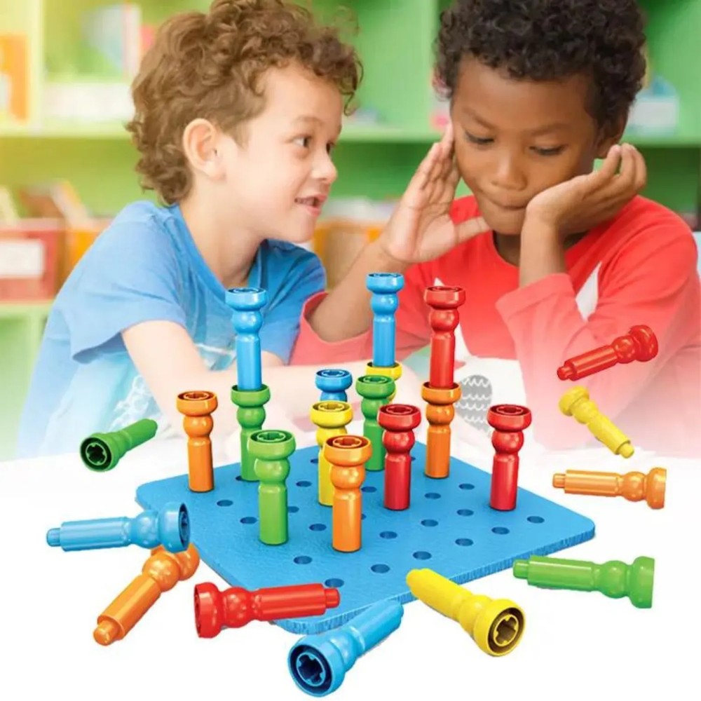 Set 25 de cuie din plastic de construit cu planșă, Jucării de construcție Montessori 2
