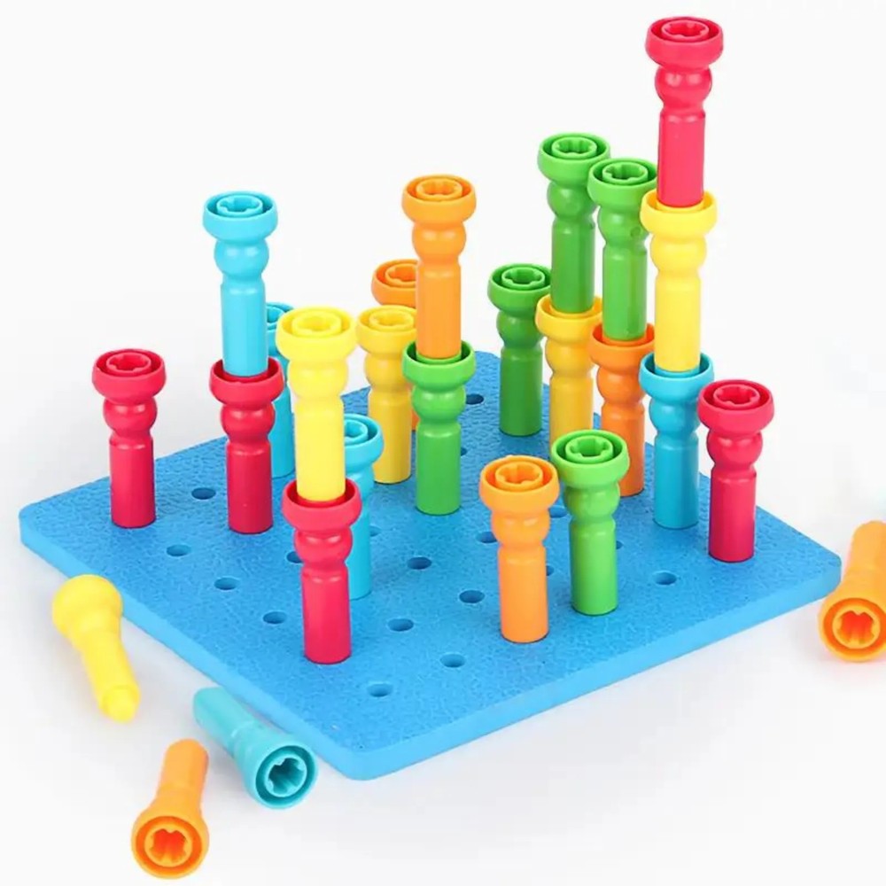 Set 25 de cuie din plastic de construit cu planșă, Jucării de construcție Montessori 5