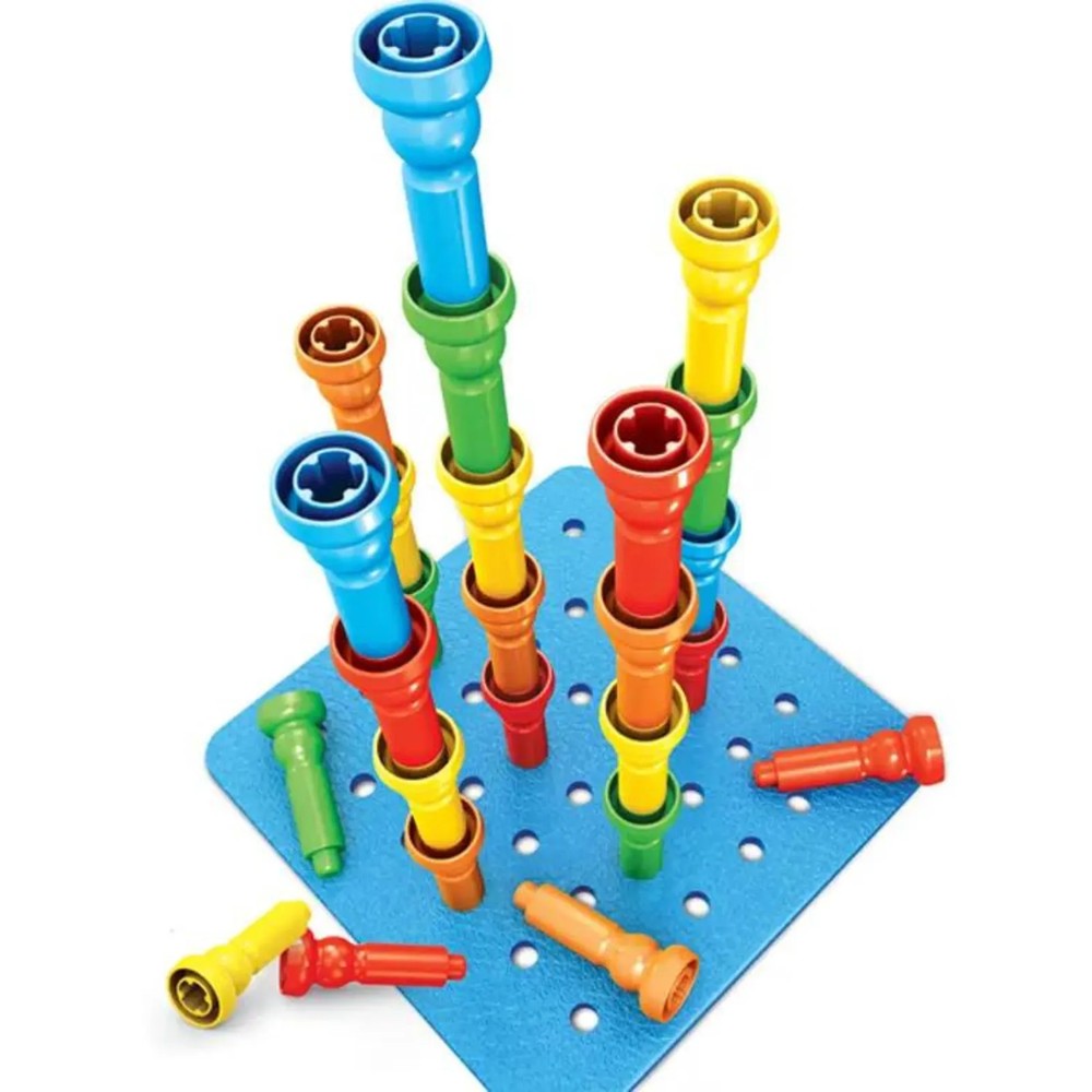 Set 25 de cuie din plastic de construit cu planșă, Jucării de construcție Montessori 6