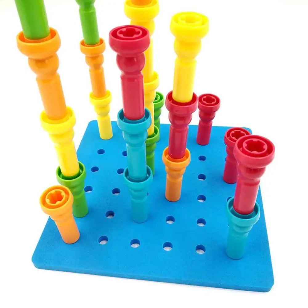 Set 25 de cuie din plastic de construit cu planșă, Jucării de construcție Montessori 7