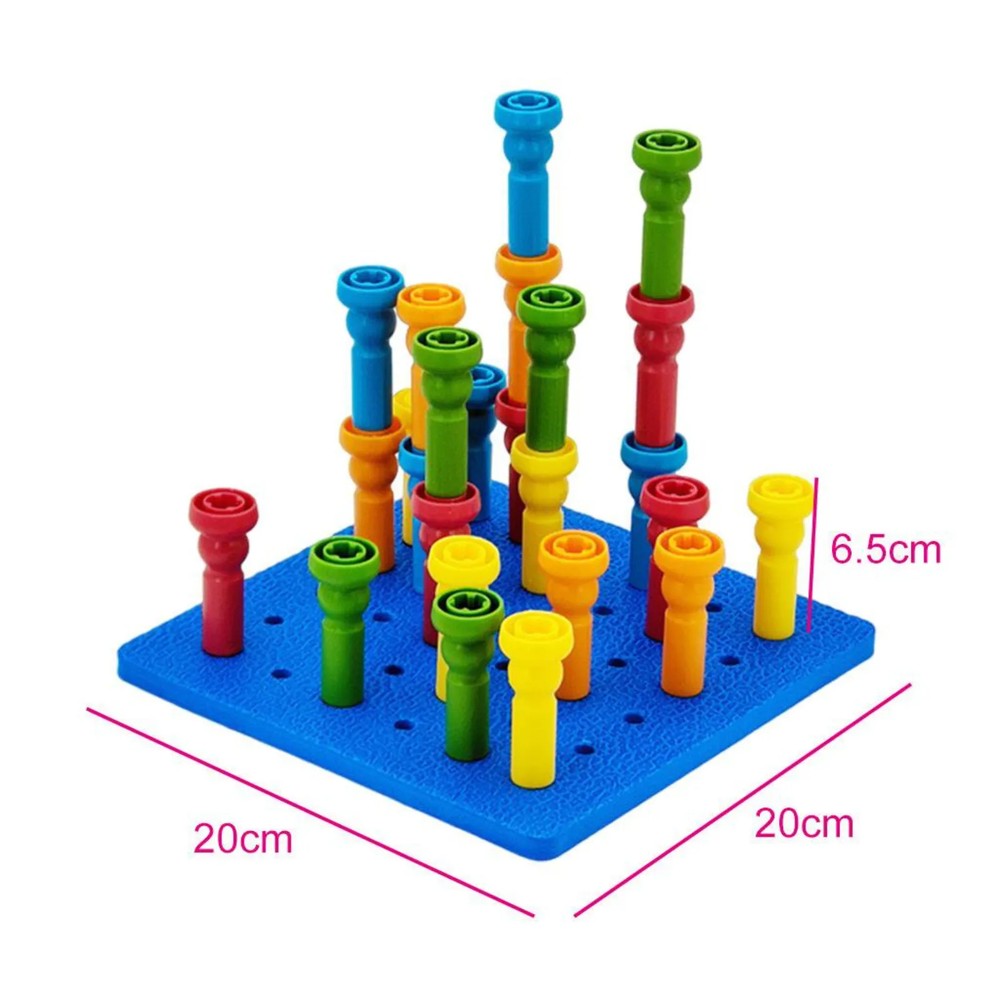 Set 25 de cuie din plastic de construit cu planșă, Jucării de construcție Montessori 9