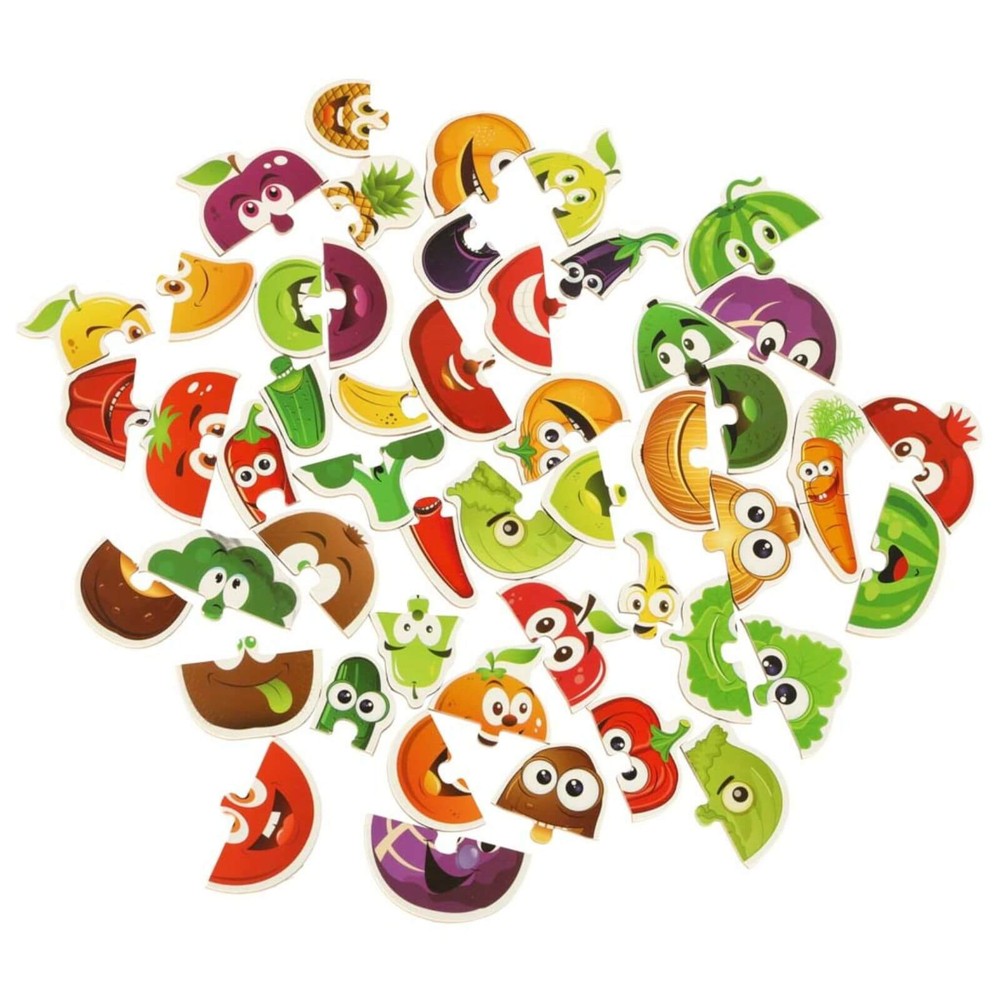 Set 25 Puzzle-uri Educative cu Fructe și Legume, Cutie Depozitare Metalică, 6×6 cm, 3 ani+ 3