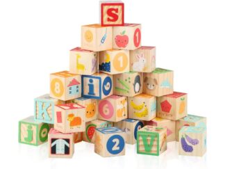 Set 26 Cuburi din Lemn, Litere, Cifre, Animale, Obiecte, 18 luni+