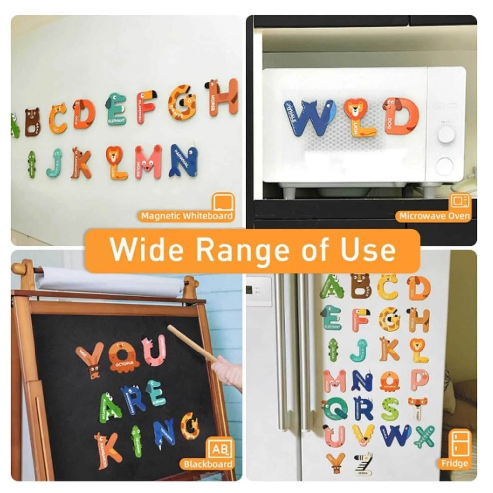 Set 26 Litere Magnetice, Mari, Alfabet cu Animale, Magnet pe tot spatele 4