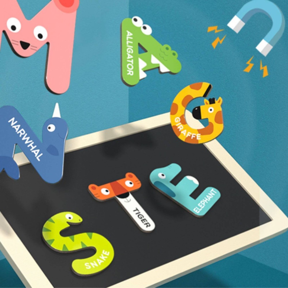 Set 26 Litere Magnetice, Mari, Alfabet cu Animale, Magnet pe tot spatele 7