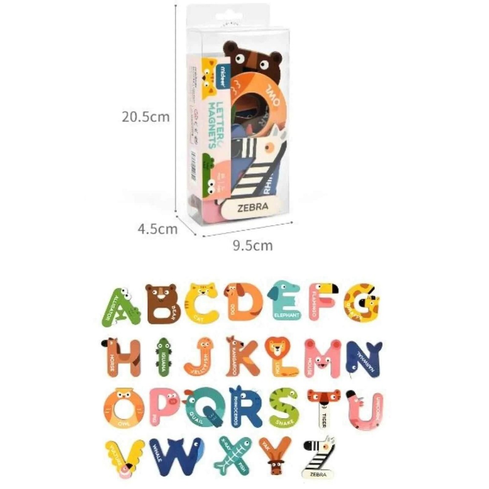 Set 26 Litere Magnetice, Mari, Alfabet cu Animale, Magnet pe tot spatele 8