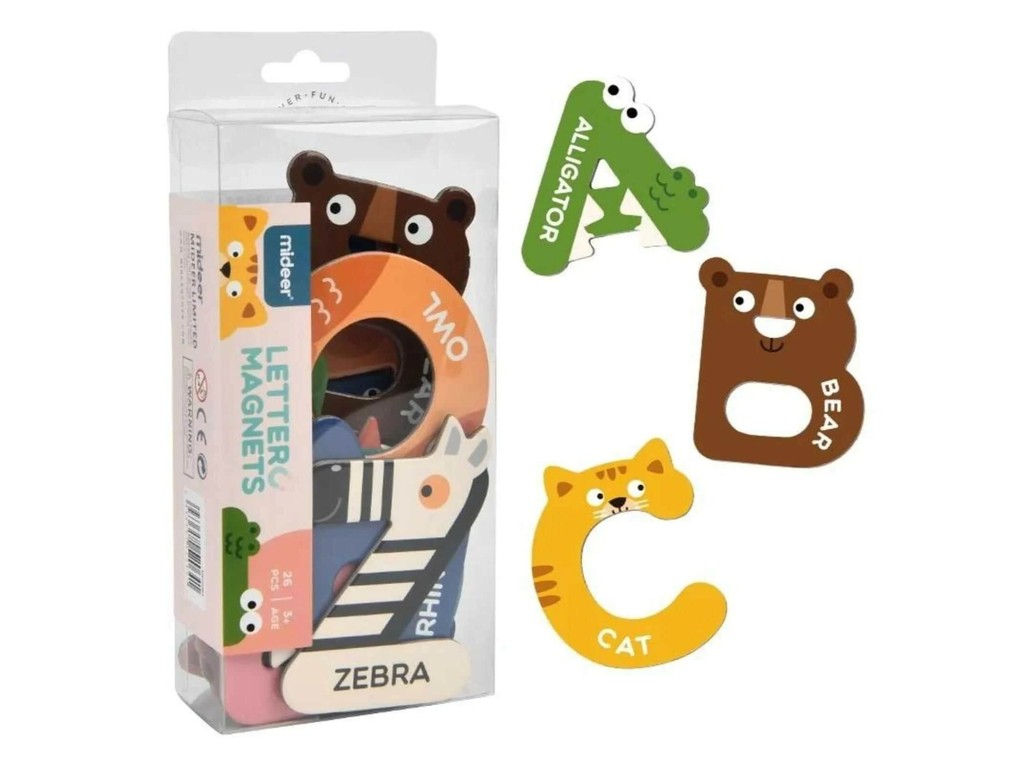 Set 26 Litere Magnetice, Mari, Alfabet cu Animale, Magnet pe tot spatele