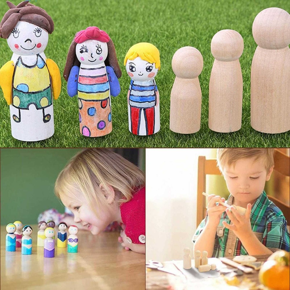 Set 50 Păpuși din lemn, pitici, figurine de pictat, Peg Doll 5