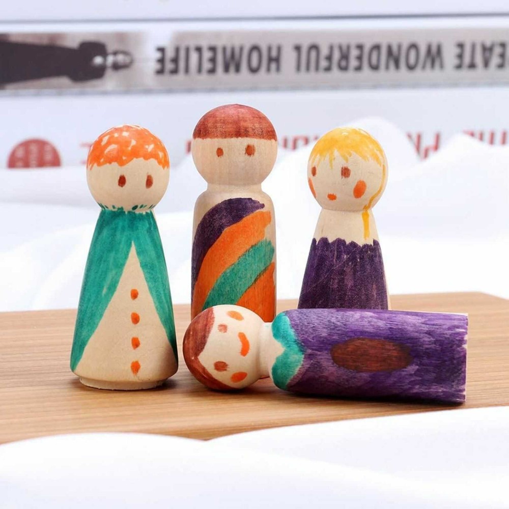 Set 50 Păpuși din lemn, pitici, figurine de pictat, Peg Doll 9