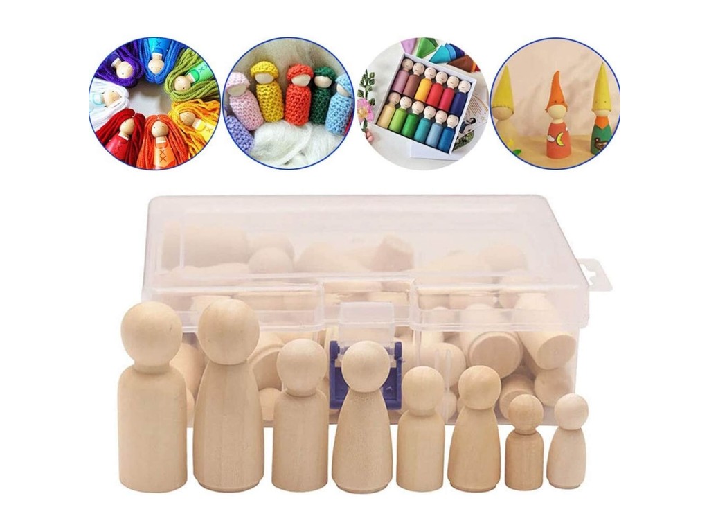 Set 50 Păpuși din lemn, pitici, figurine de pictat, Peg Doll