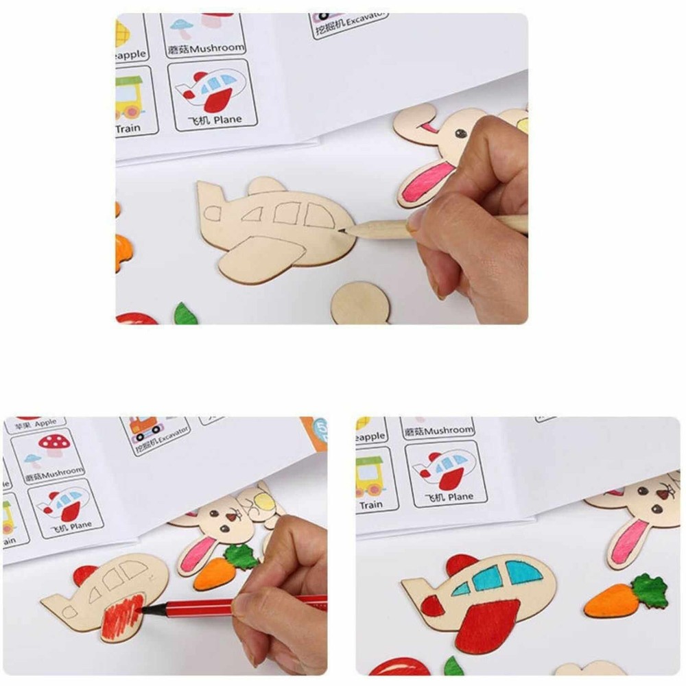 Set 50 șabloane desen, din lemn, trusă cu accesorii de colorat 7