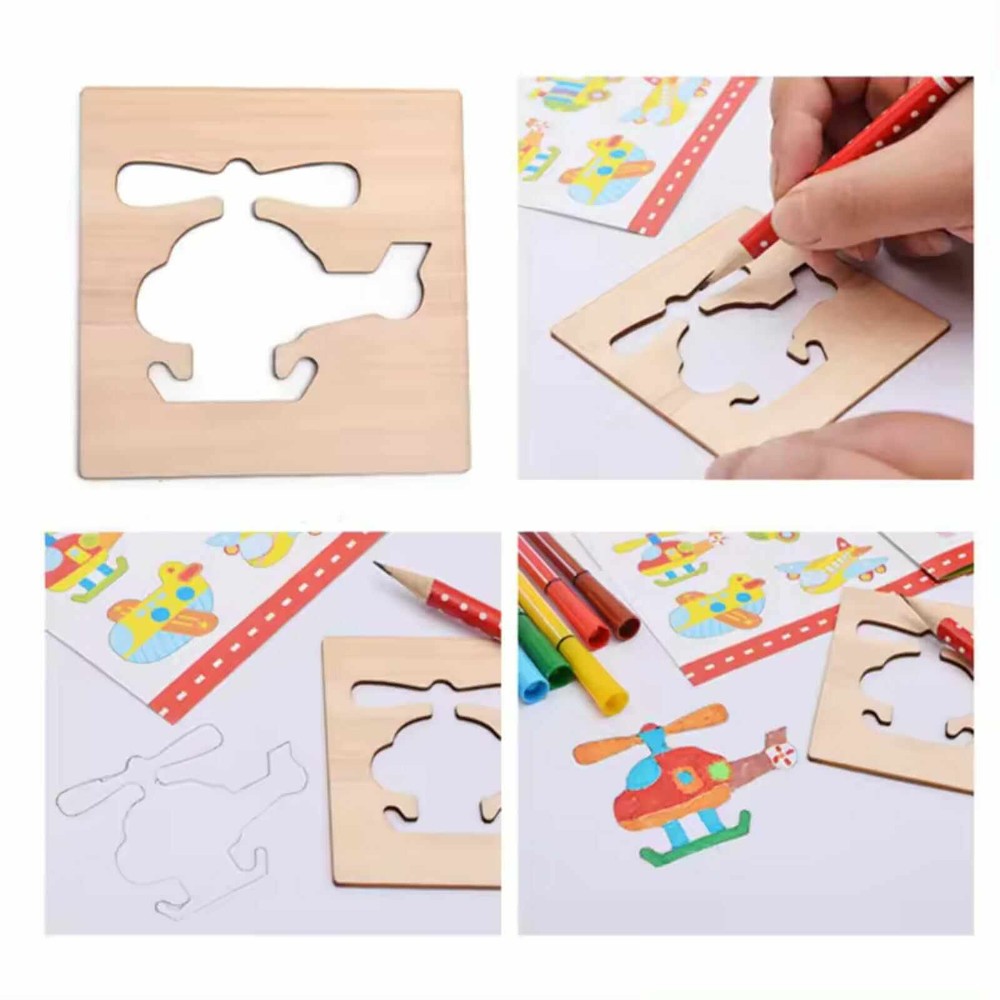 Set 50 șabloane desen, din lemn, trusă cu accesorii de colorat 8