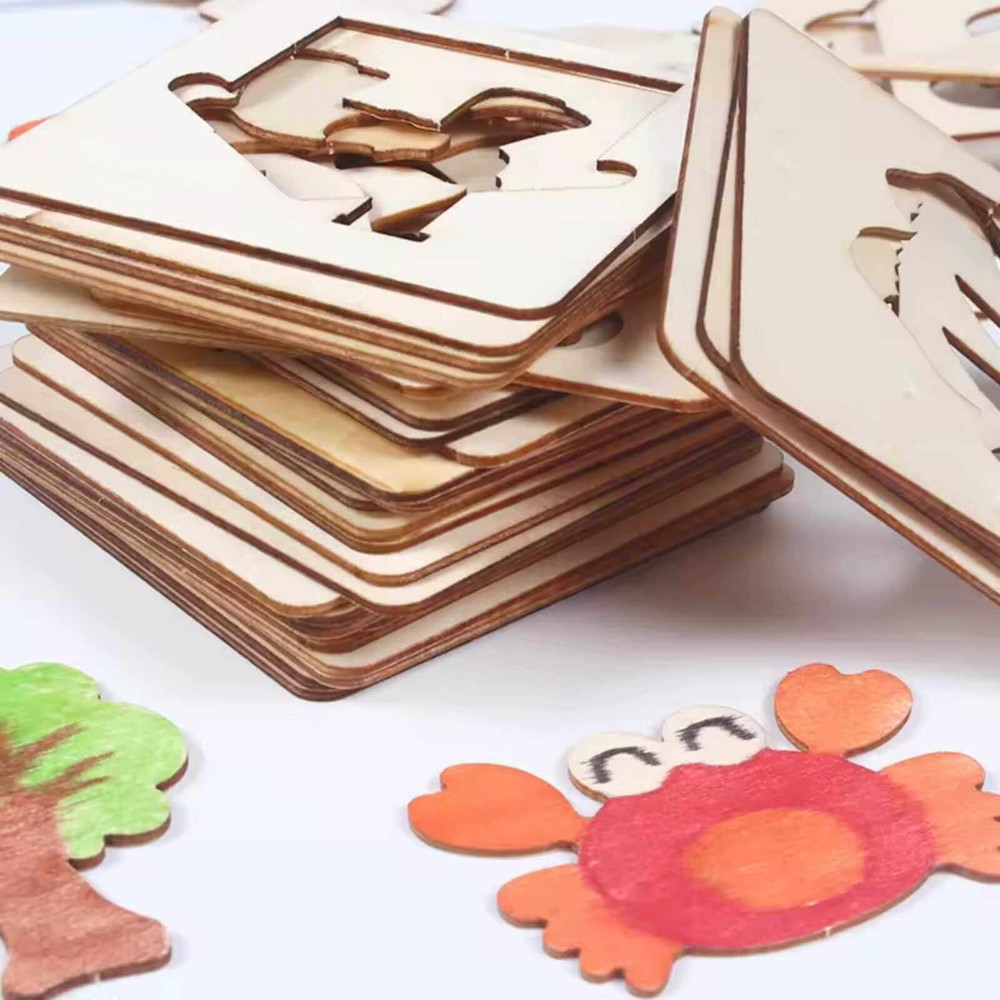 Set 50 șabloane desen, din lemn, trusă cu accesorii de colorat 9