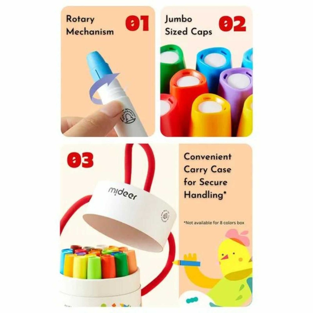 Set 8 Creioane colorate groase, moi, lavabile și rotative, Silky Crayon 3