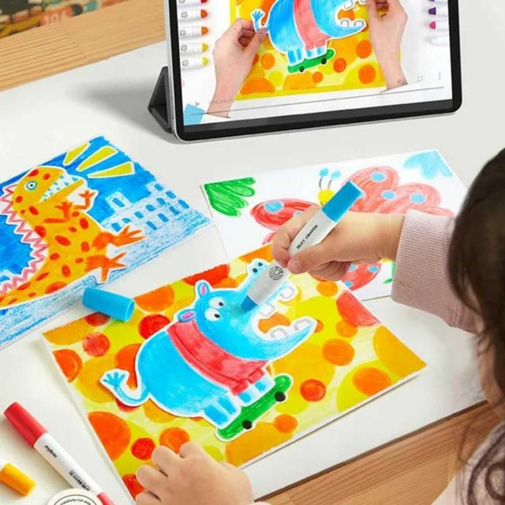 Set 8 Creioane colorate groase, moi, lavabile și rotative, Silky Crayon 4