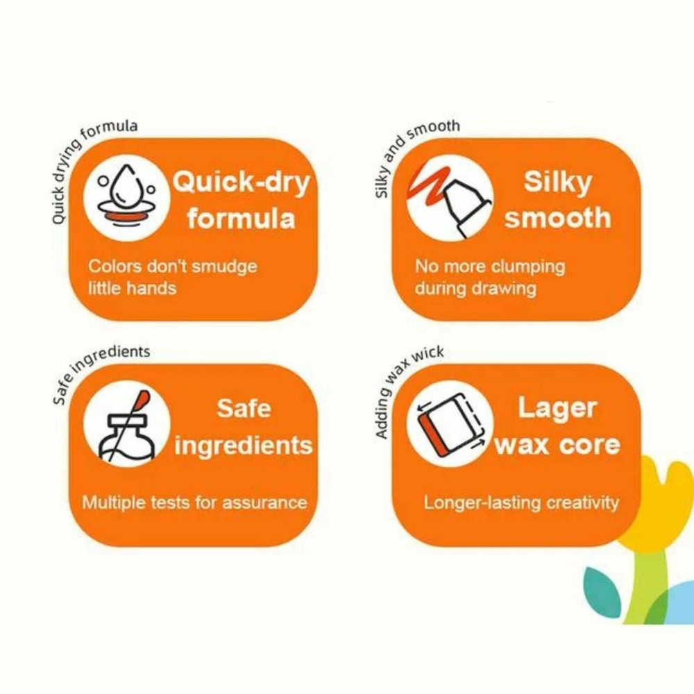 Set 8 Creioane colorate groase, moi, lavabile și rotative, Silky Crayon 9