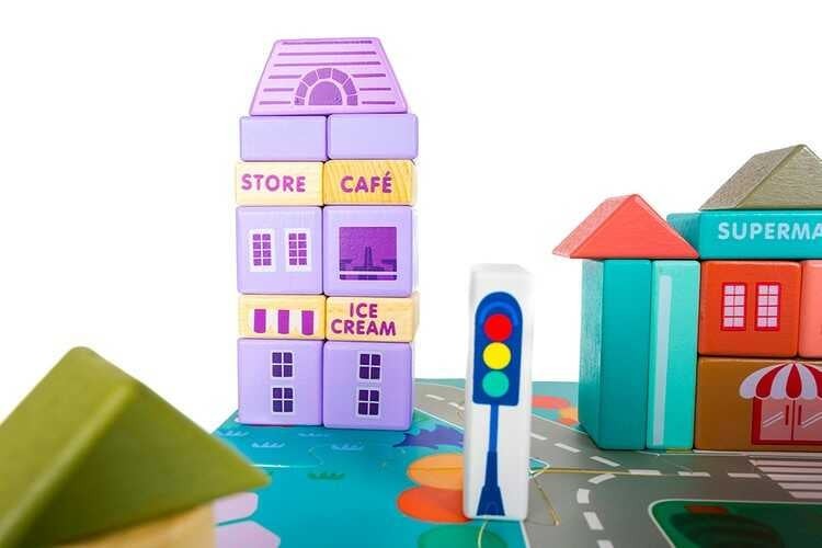 Set cuburi de construit din lemn Orășel cu 115 piese 11