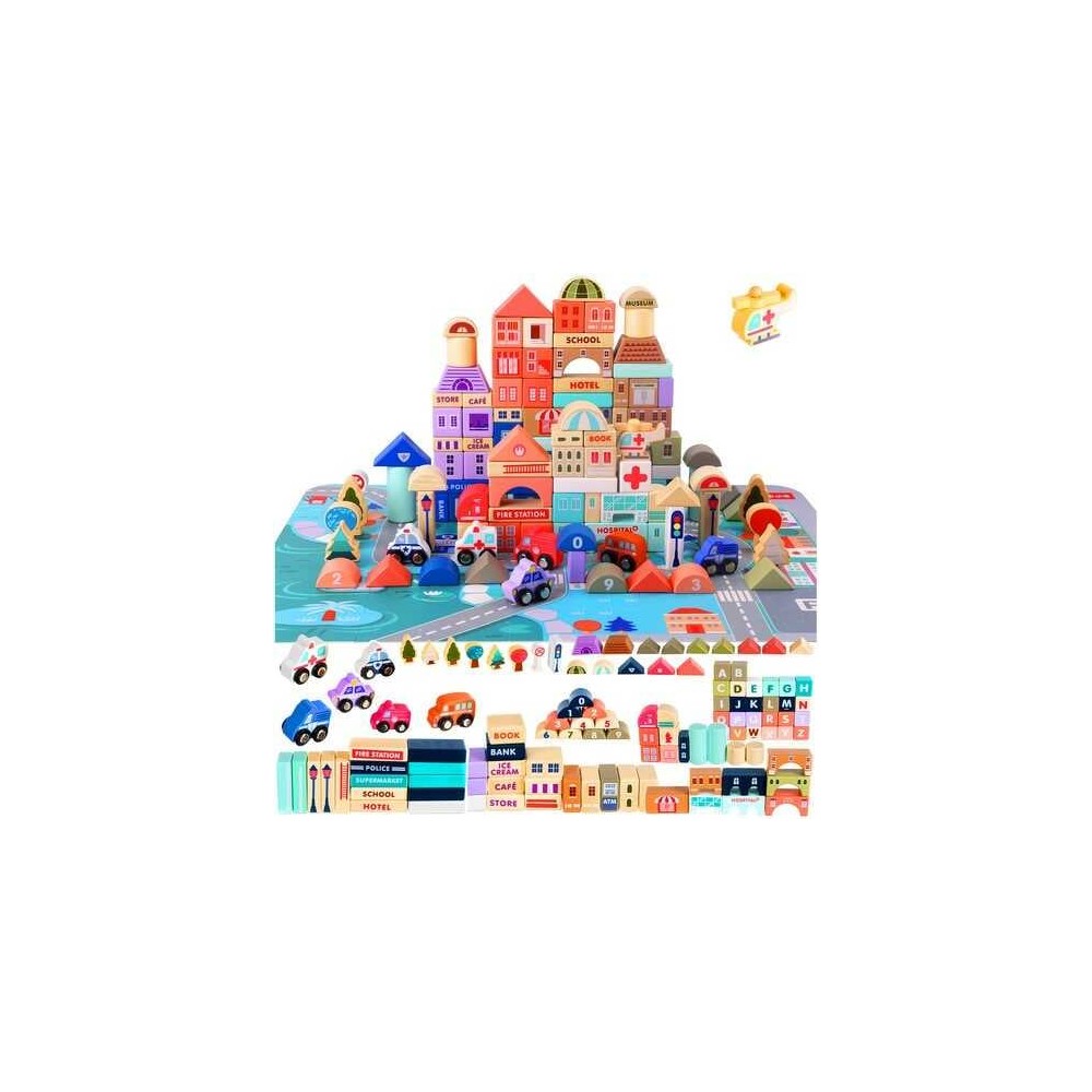 Set cuburi de construit din lemn Orășel cu 115 piese 2