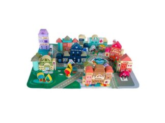 Set cuburi de construit din lemn Orășel cu 115 piese