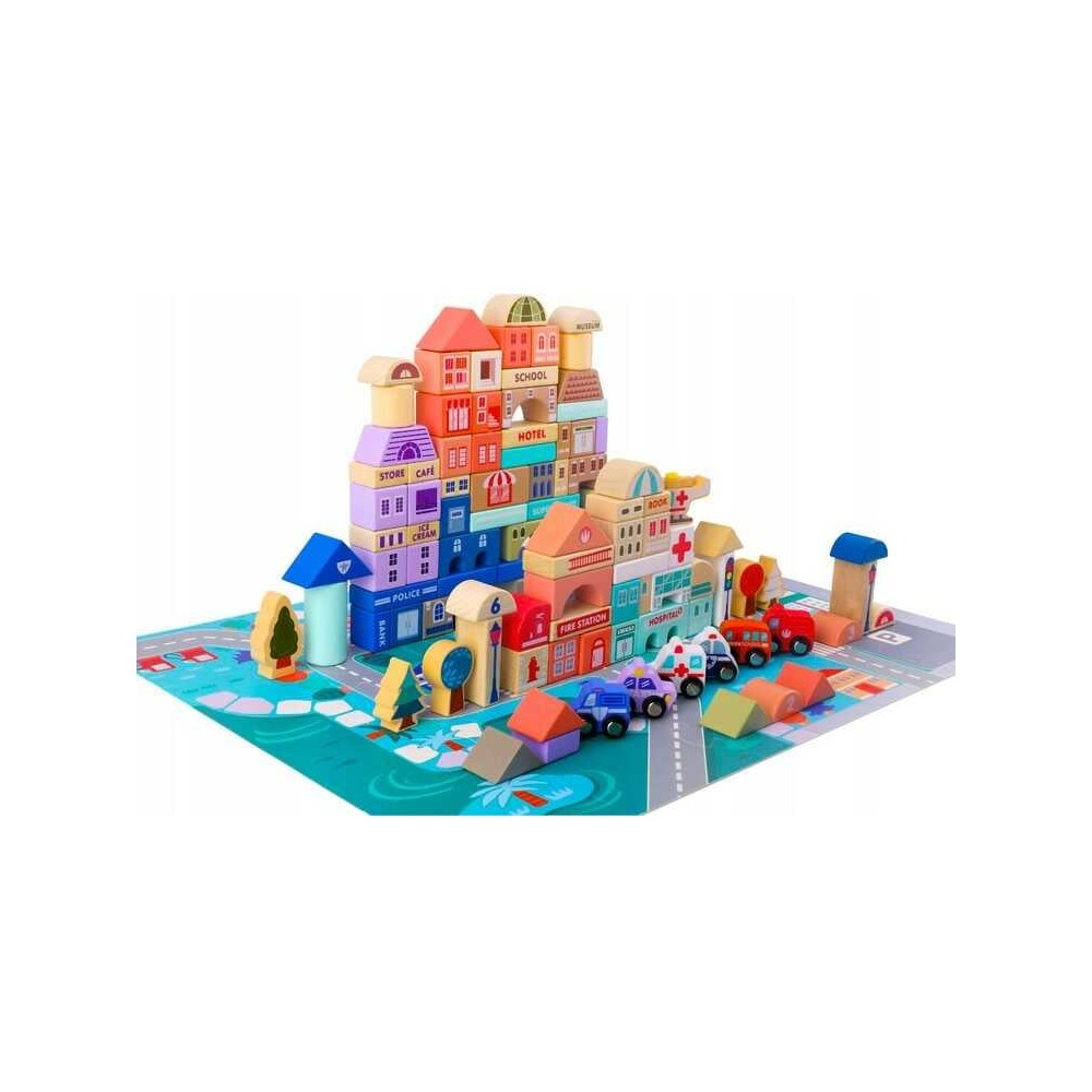 Set cuburi de construit din lemn Orășel cu 115 piese 4