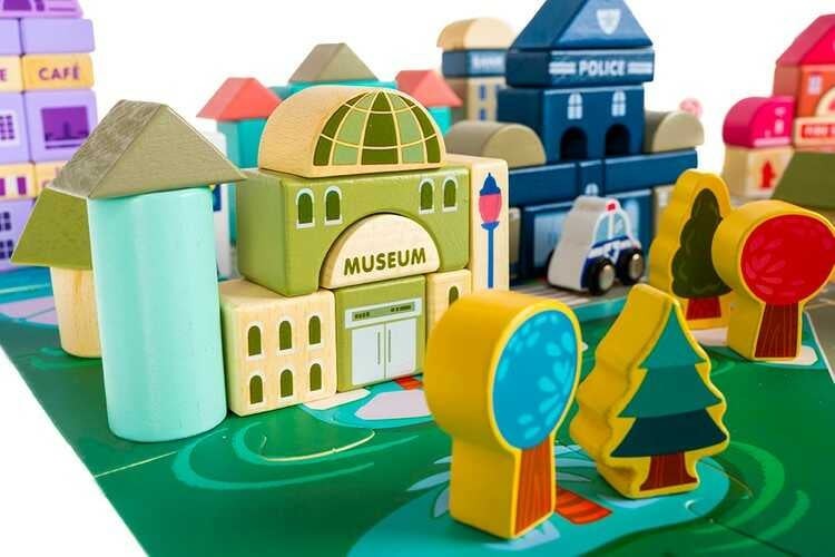 Set cuburi de construit din lemn Orășel cu 115 piese 6