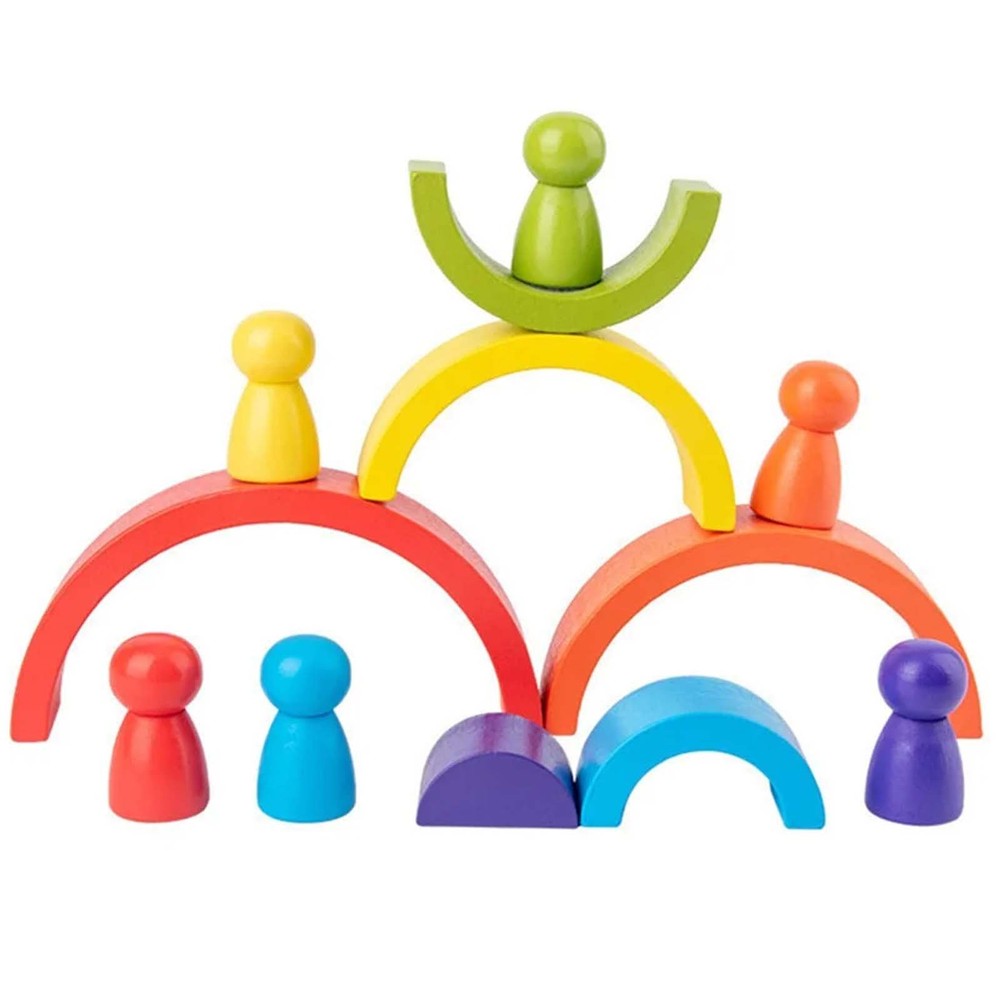 Set Curcubeu montessori din lemn cu 6 semicercuri și 6 pitici colorați, Multicolor 2