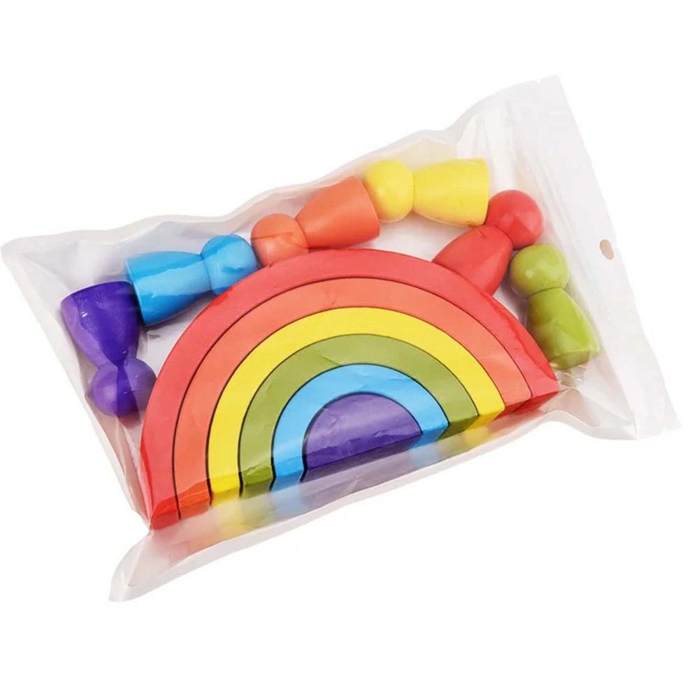 Set Curcubeu montessori din lemn cu 6 semicercuri și 6 pitici colorați, Multicolor 3