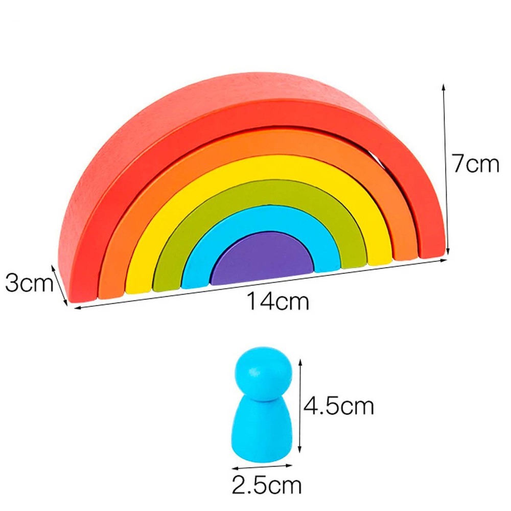 Set Curcubeu montessori din lemn cu 6 semicercuri și 6 pitici colorați, Multicolor 6