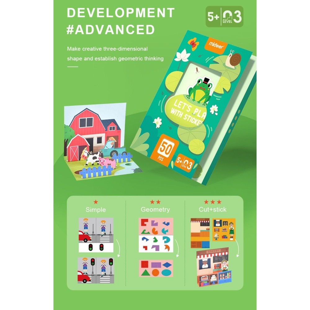 Set de activități cu exerciții de lipire stickere, tăiere și decupare a hârtiei, Let’s Play with Stickers, Nivel 03 Avansat 6