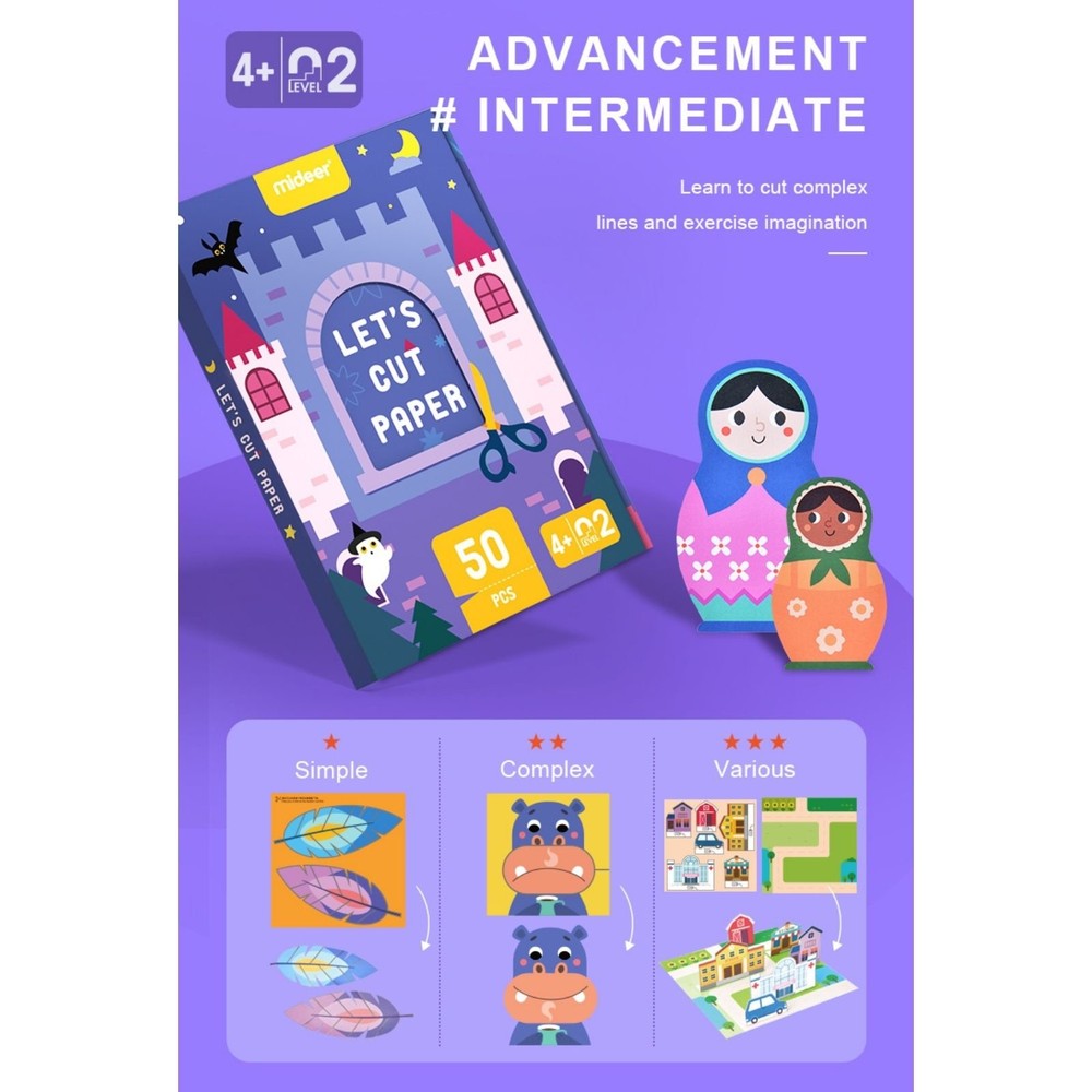 Set de activități cu exerciții de tăiere și decupare a hârtiei, Let’s Cut Paper, Nivel 02 Mediu 4