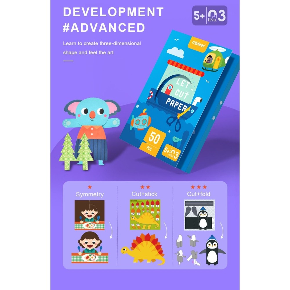 Set de activități cu exerciții de tăiere și decupare a hârtiei, Let’s Cut Paper, Nivel 03 Avansat 4